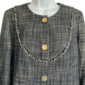 TORY BURCH Blue White Heathered Tweed Blazer‎ Jacket Size 10